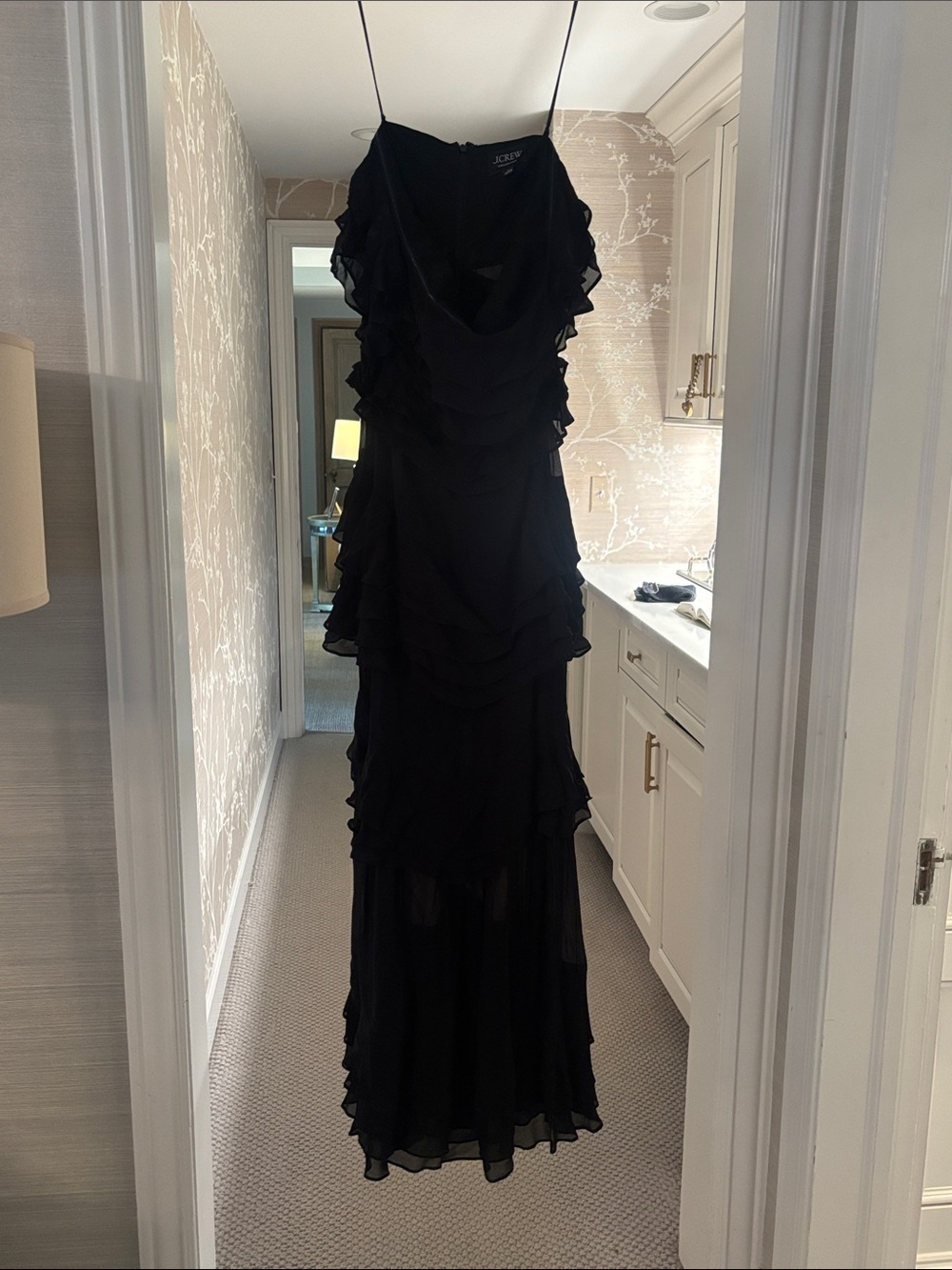 J. Crew Collection Black Ruffled Maxi Dress